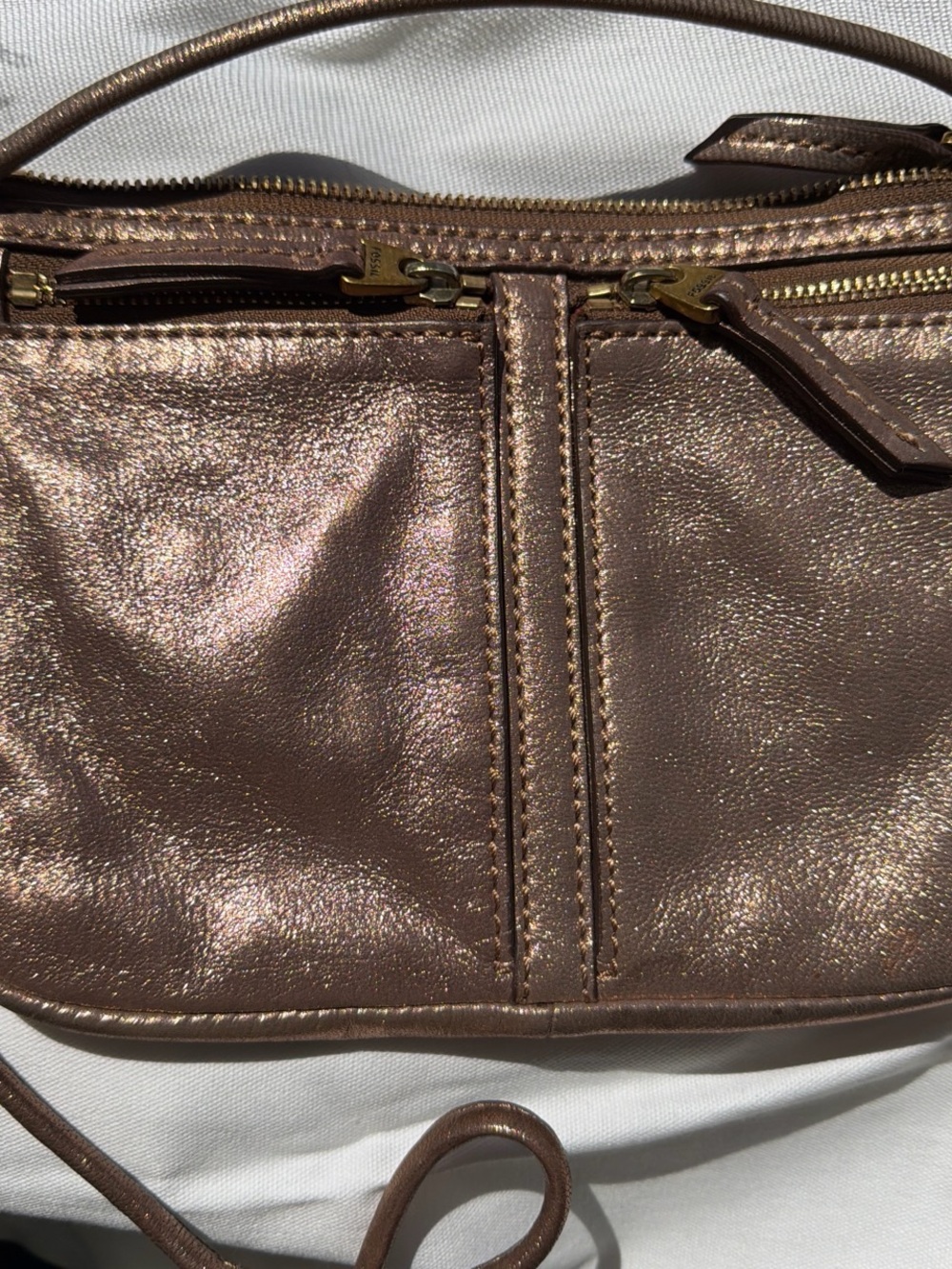 Fossil Metallic Leather Bronze Women’s Crossbody Bag